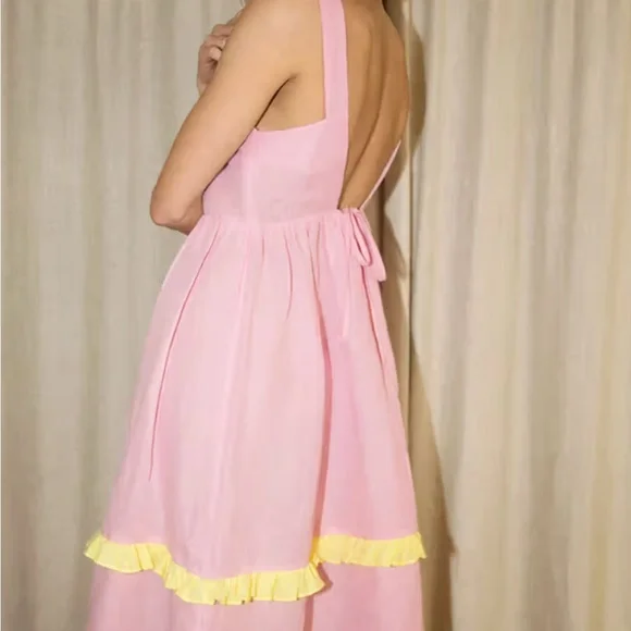 Dora Larsen Blue and Pink Tiered cotton/linen Dress NWT - Picture 3 of 4